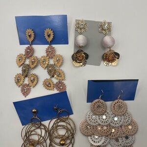 Lot Of 4 NWOT Rose Gold Tone Statement Earrings- No Markings - Pierced Ears